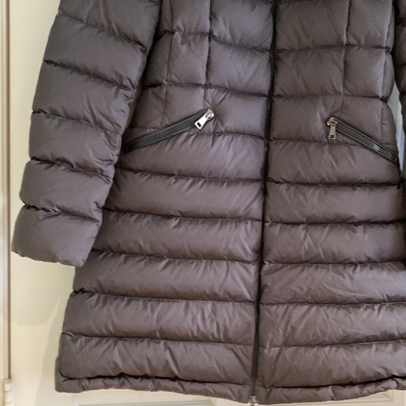 Moncler Women Flammette Down Puffer Long Jacket Hood Dark Gray size 4/ LRG  NWOT - Picture 4 of 17